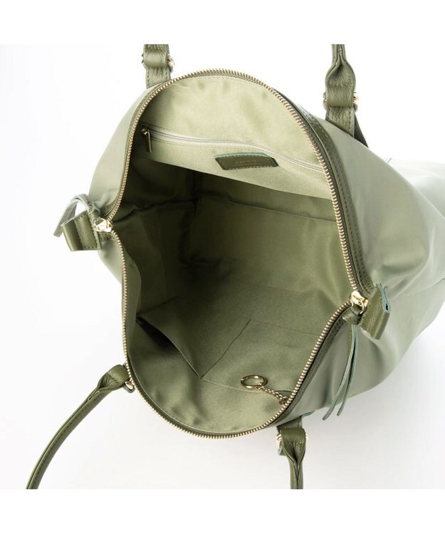 UNBILLION ペルケ perche / ナイロン×牛革かぶせジェムストーントートバッグ グリーン