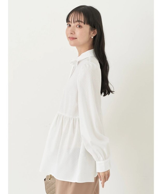 earth music&ecology リボン付き切り替えギャザーシャツチュニック Off White