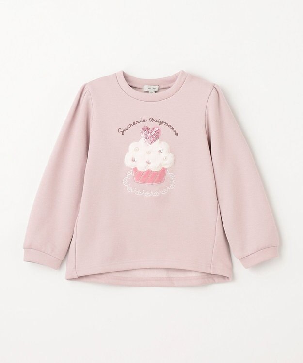 ANY KIDS 裏シャギー アップリケ トレーナー ミルクティー×カップケーキ