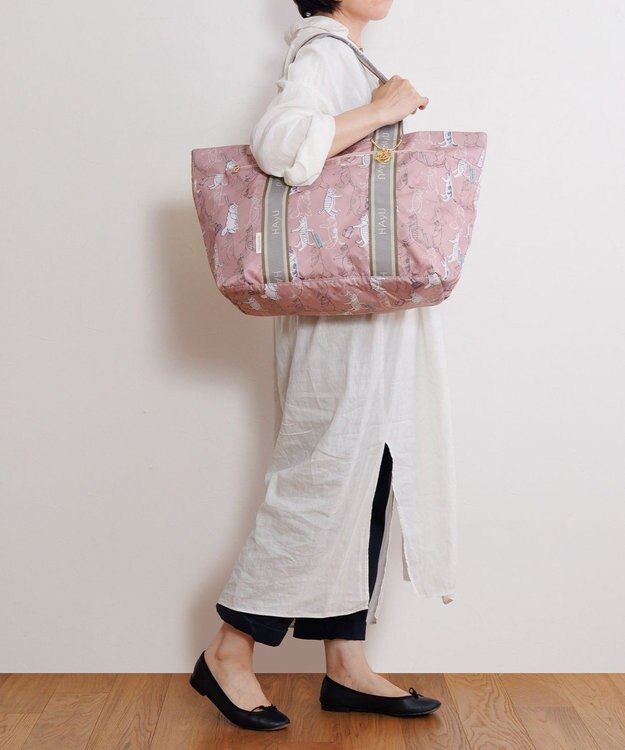 ACE BAGS & LUGGAGE HAyU × ace.  フォールディング 折り畳みトートバッグ 猫柄 30L 17862 ピンク柄