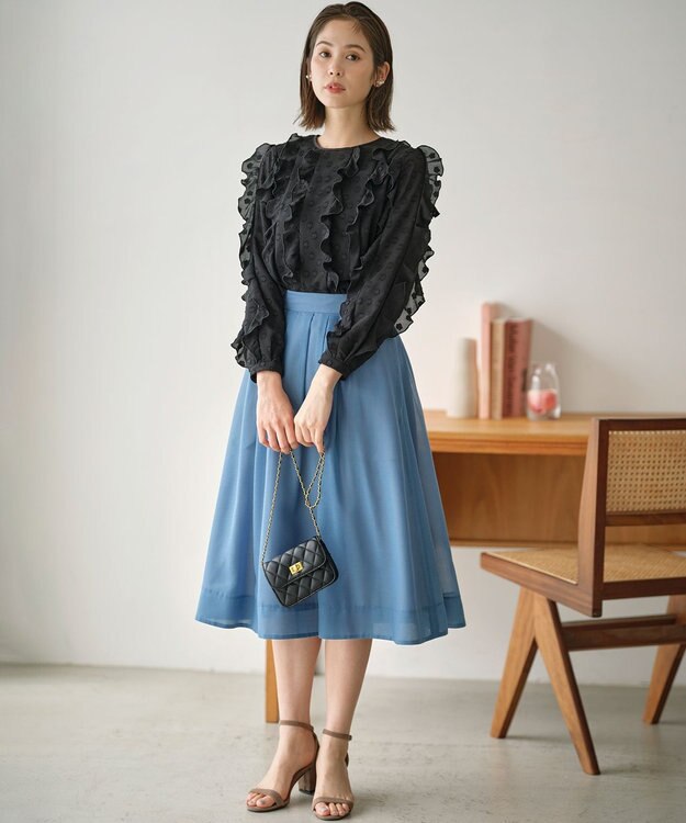 組曲 L フラワーポイントシフォン ブラウス ブラック系