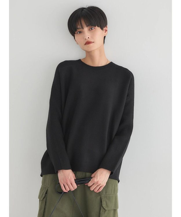 AMERICAN HOLIC バイパチ袖リブラグランニットプルオーバー Black