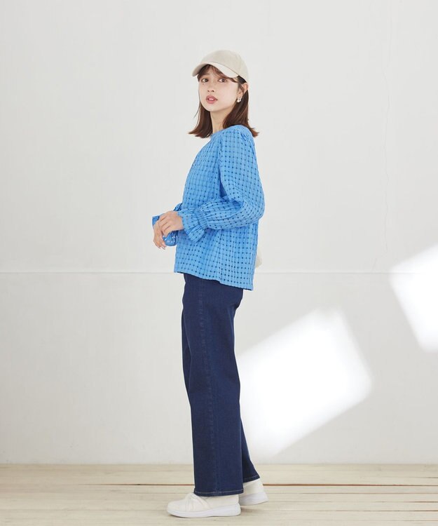 Tiaclasse シアーチェックブラウス ブルー