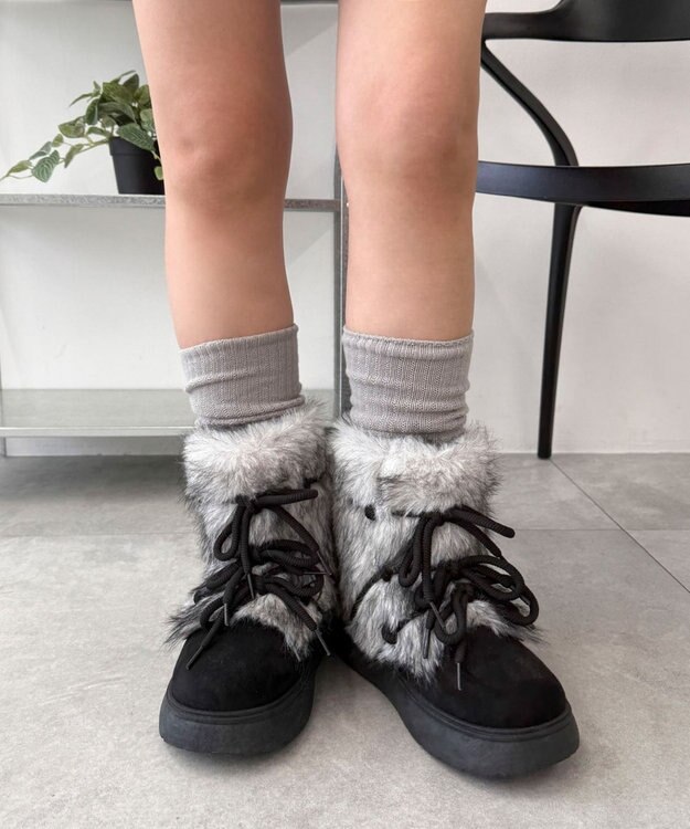 WEGO ボリュームファーレースアップFムートンブーツ ブラック