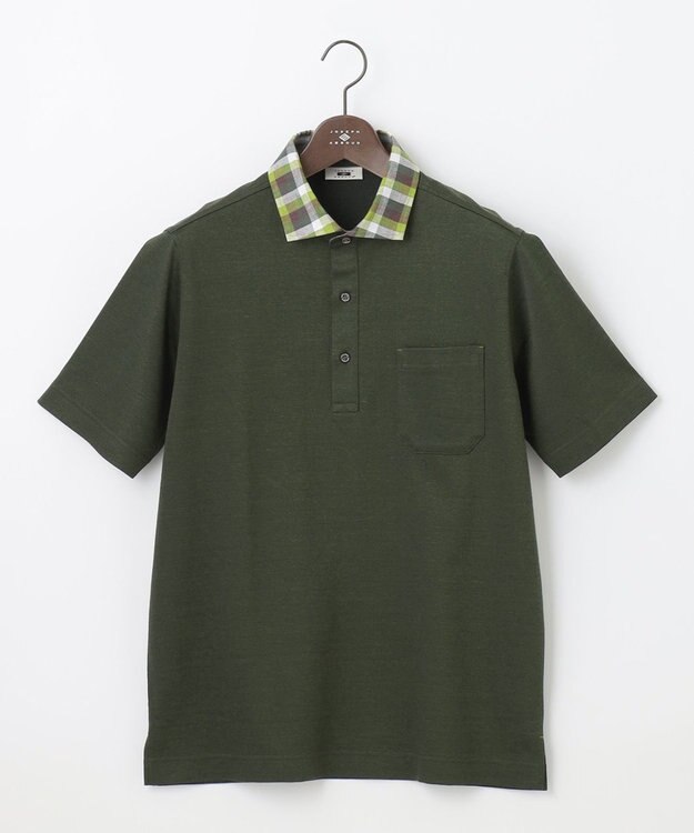 JOSEPH ABBOUD 【リネン素材/清涼感/吸水速乾】リネンハニカム 半袖 ポロシャツ ダークグリーン系