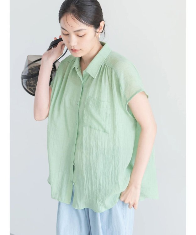 Te chichi 【7色展開】シャンブレーボイルフレンチスリーブシャツ グリーン