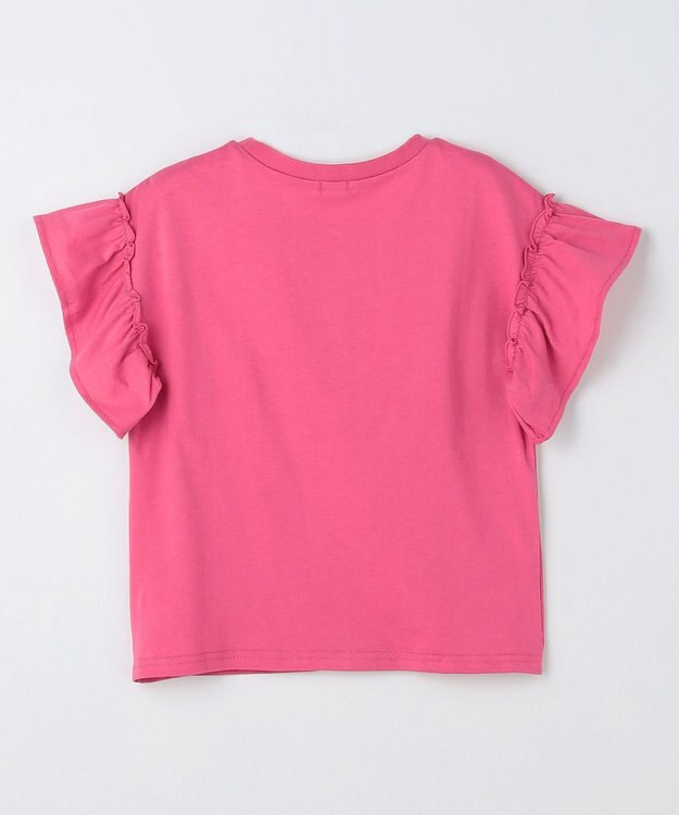ANY KIDS 【綿100%】ひんやり フリル袖 もしゃもしゃTシャツ ピンク×ネコ