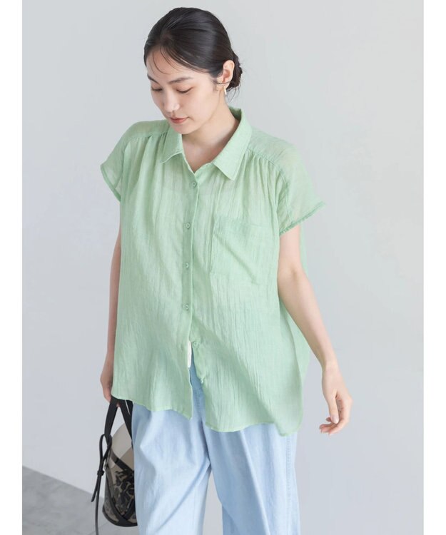 Te chichi 【7色展開】シャンブレーボイルフレンチスリーブシャツ グリーン