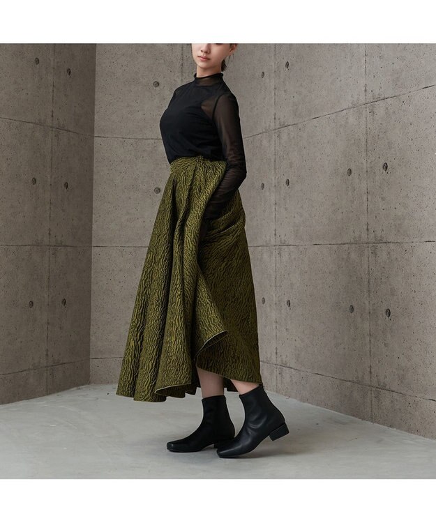 MODE ET JACOMO <carino>【レイン対応】スクエアトゥローヒールブーツ ブラック