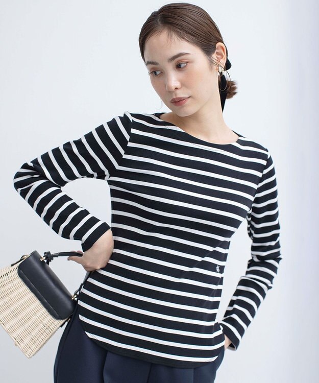 組曲 【ストレッチ・長袖】コットンフライス バスクTシャツ ブラック系1