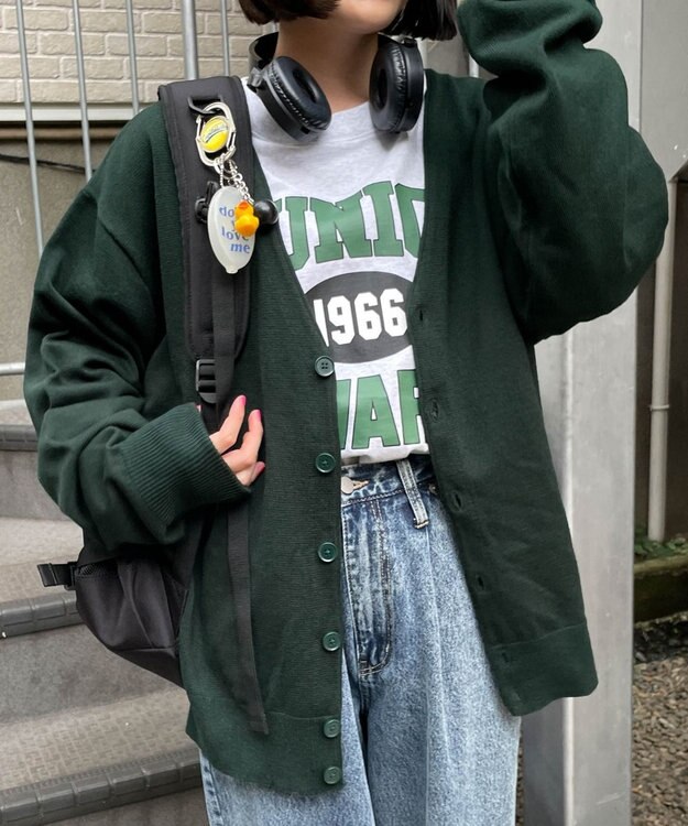 WEGO ドロップショルダーカーディガン ダークグリーン