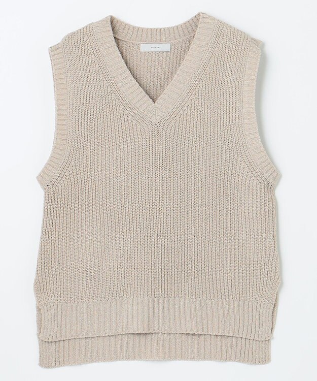 ANY Vネックラメニットベスト ライトベージュ×シルバーラメ