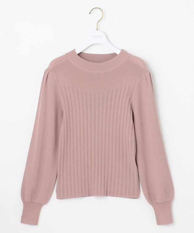 ANY SIS 【2WAY】リボン付き パフスリーブリブ ニット スモーキーピンク