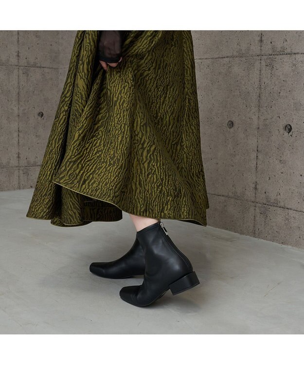 MODE ET JACOMO <carino>【レイン対応】スクエアトゥローヒールブーツ ブラック