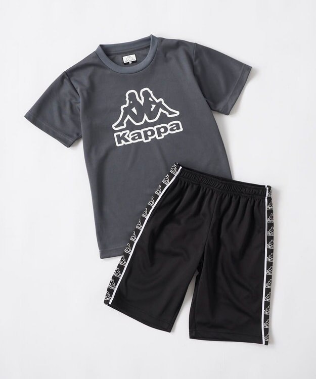 OP／FILA 【Kappa】セットアップ　ブランドロゴ入りトップス＋ショートパンツ チャコールグレー