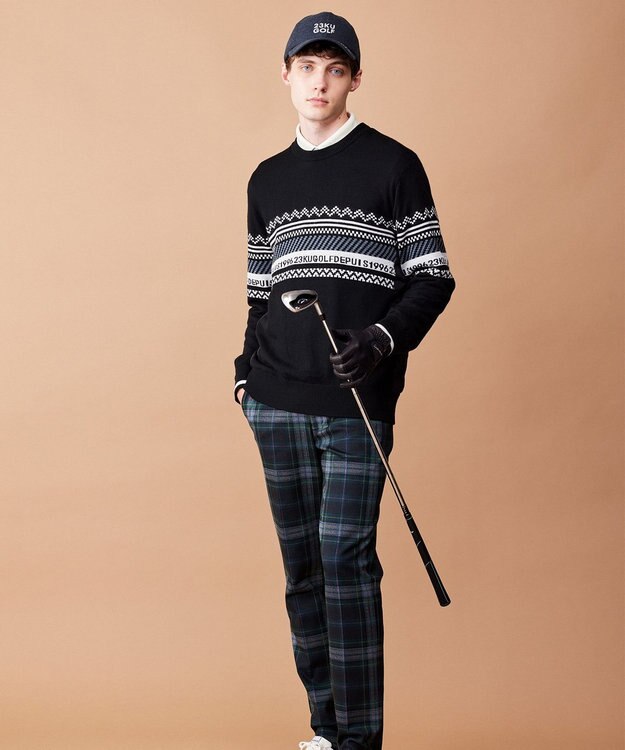 23区GOLF 【MEN】【ウォッシャブル】フェアアイル柄ニット ブラック系