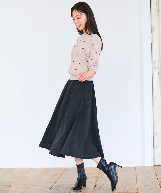 Feroux 【洗える】ハーフスリーブ ハート刺繍 ニット ピンク系