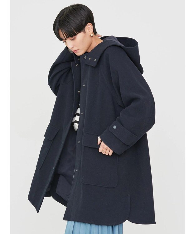 AMERICAN HOLIC 中空ＦＩＢＥＲ２ＷＡＹフード付きコート Navy