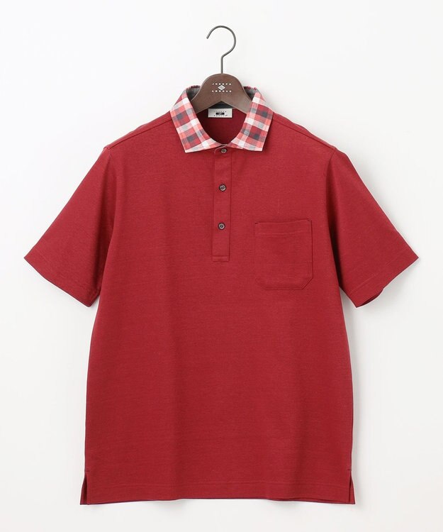 JOSEPH ABBOUD 【リネン素材/清涼感/吸水速乾】リネンハニカム 半袖 ポロシャツ レッド系