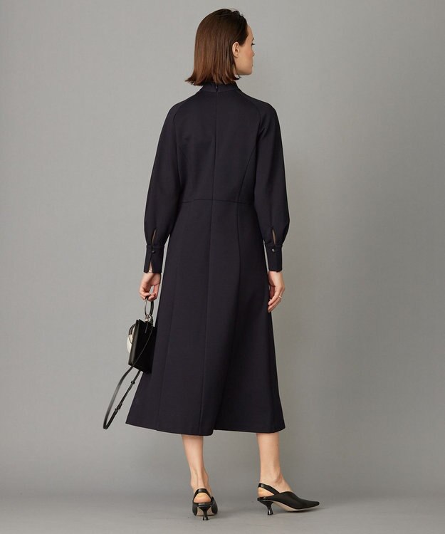 ICB L 【洗える】 レーヨンストレッチポンチ フレアワンピース ネイビー系