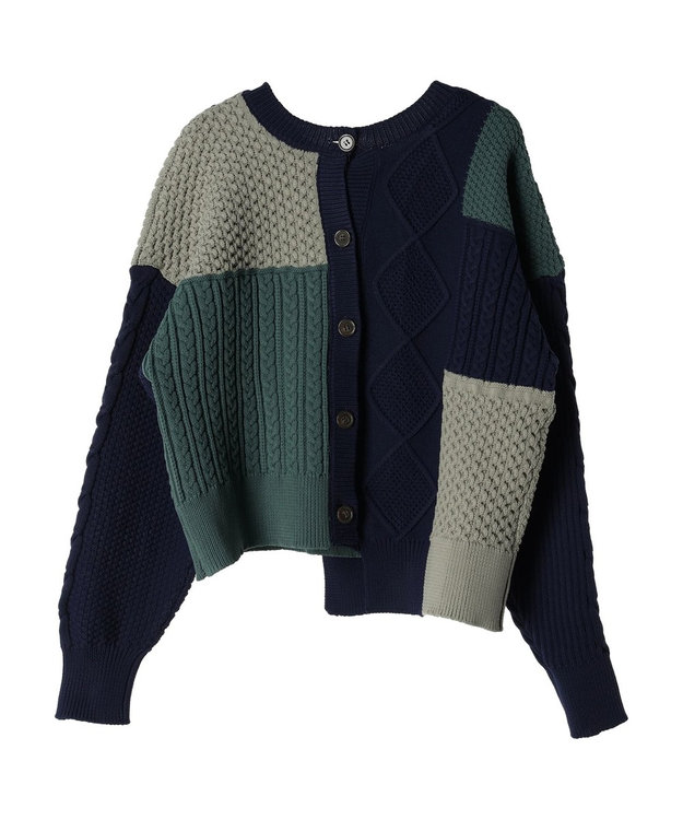 Green Parks ＫＢＦ　２ＷＡＹパッチワークニットカーディガン Off White