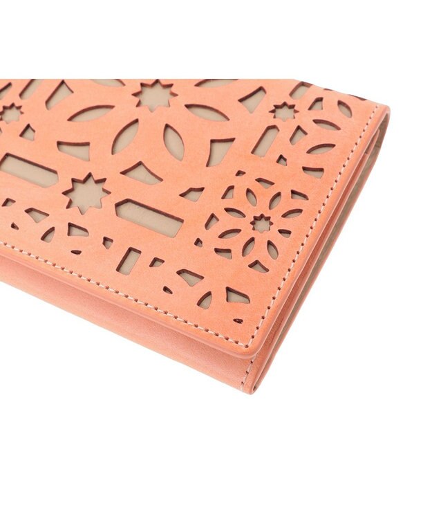 genten マルチカットワークミニ 長財布 コーラルピンク