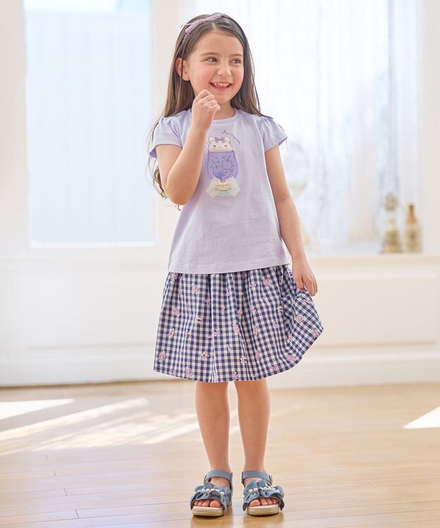 ANY KIDS シャラシャラ ビーズ入り Tシャツ サックスブルー×ネコ