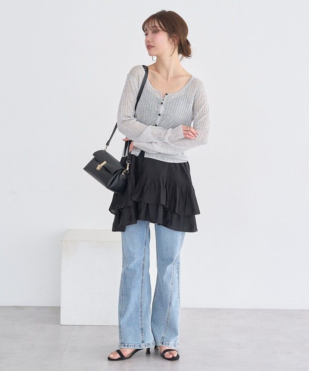 earth music&ecology 軽量フラップ三層ショルダーバッグ Black