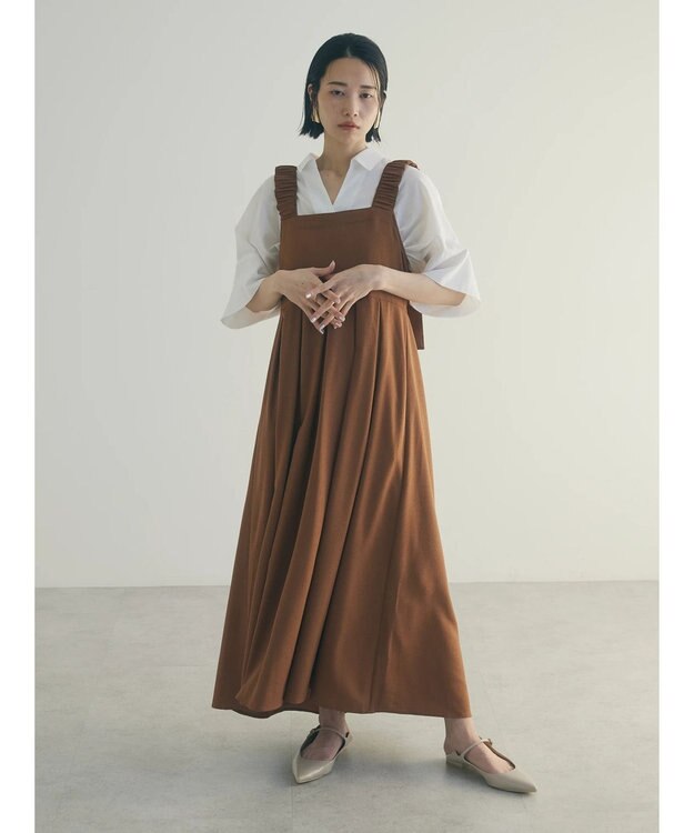Green Parks armonia.ギャザーストラップワンピース Brown