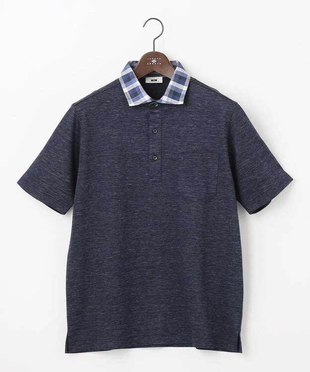 JOSEPH ABBOUD 【リネン素材/清涼感/吸水速乾】リネンハニカム 半袖 ポロシャツ ネイビー系