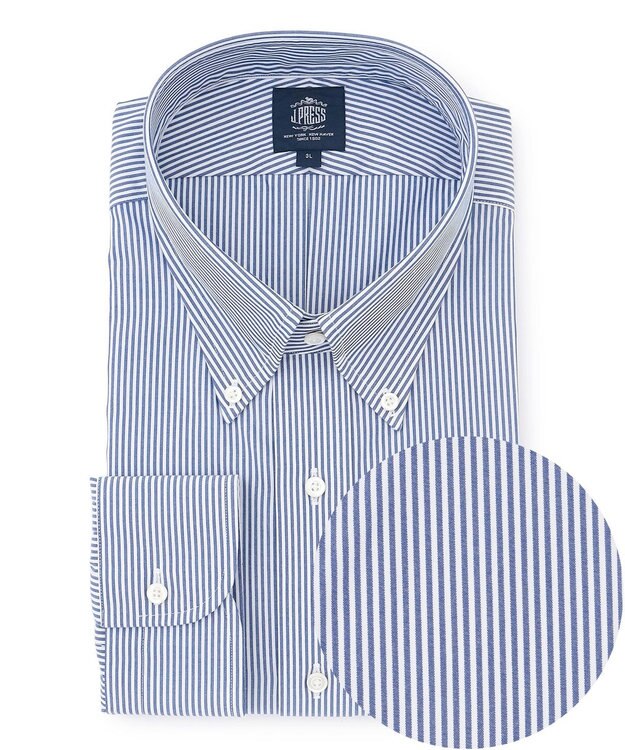 J.PRESS MEN 【KING SIZE】【PREMIUM PLEATS / 形態安定】ロンドンストライプ ドレスシャツ / B.D. ネイビー系1