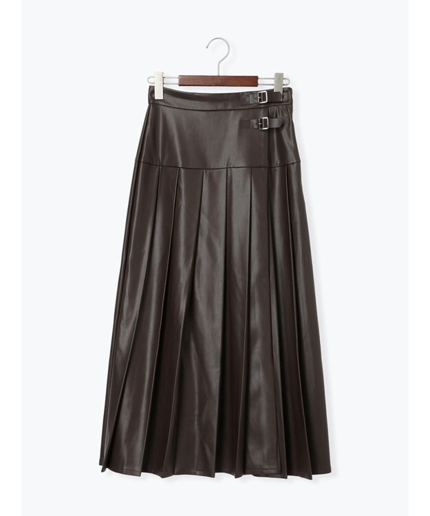 Te chichi 【泉 里香さん着用・Oggi.jp10/23掲載】レザータックプリーツスカート ブラウン