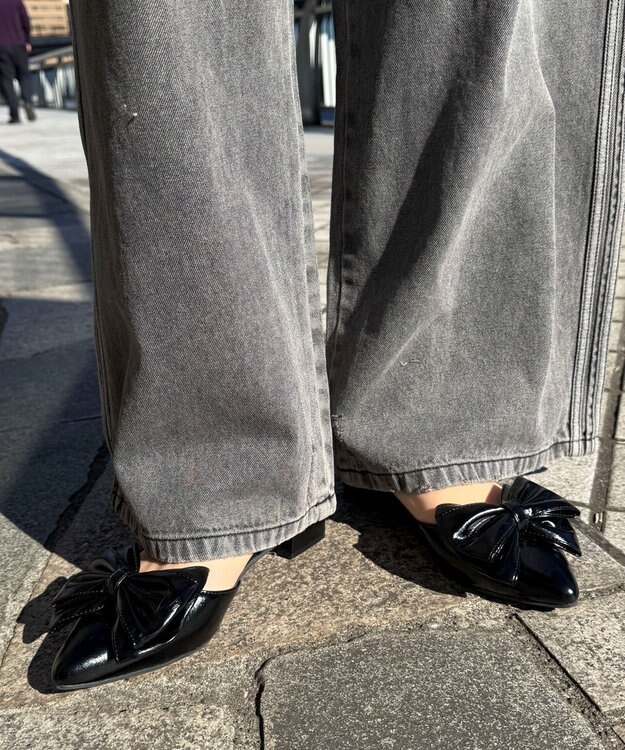 WEGO ダブルリボンポインテッドシューズ ブラック