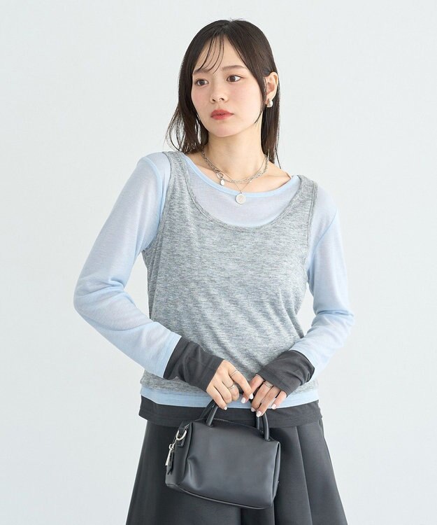 earth music&ecology SET2点ハイショクシアータンクトップ+ロンT Gray Mixture