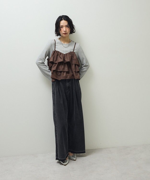 Green Parks タックワイドデニムパンツ Black