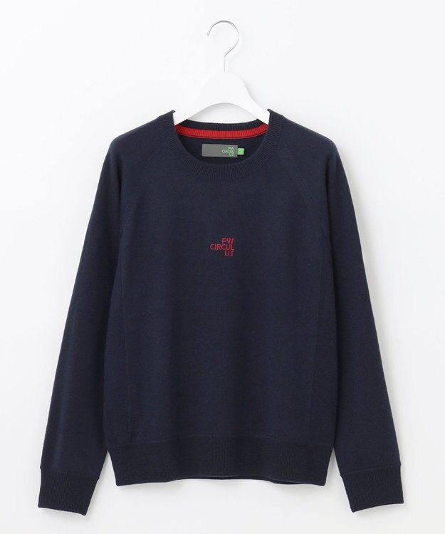 PW CIRCULUS 【WOMEN】【洗える】ロゴ ラグランスリーブ クルーネック ニット ネイビー系