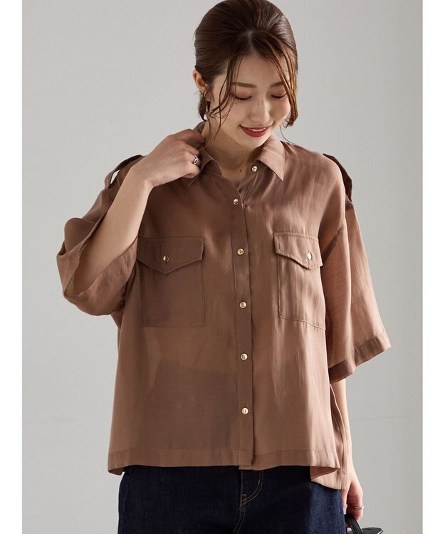 Te chichi シアー半袖Wポケットシャツ モカ