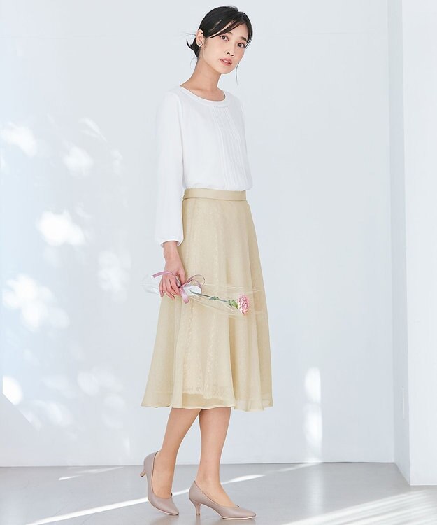 ANY SIS 【洗える】フロントプリーツシフォンブラウス オフホワイト