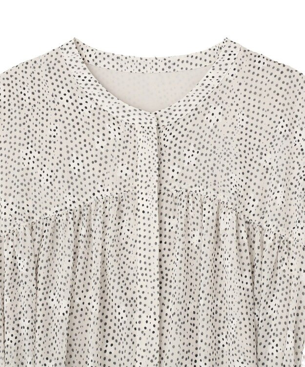 YECCA VECCA シアードット柄ギャザーワンピース Off White