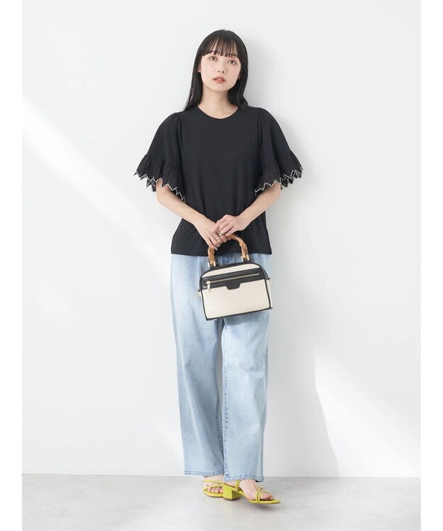 earth music&ecology 配色スカラップスリーブＴＥＥ Black