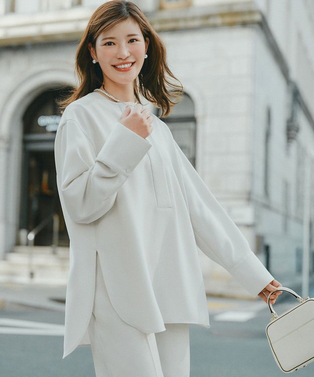 UNFILO 【セットアップ着用可/セレモニー】ドライダブルクロス スキッパーブラウス アイボリー