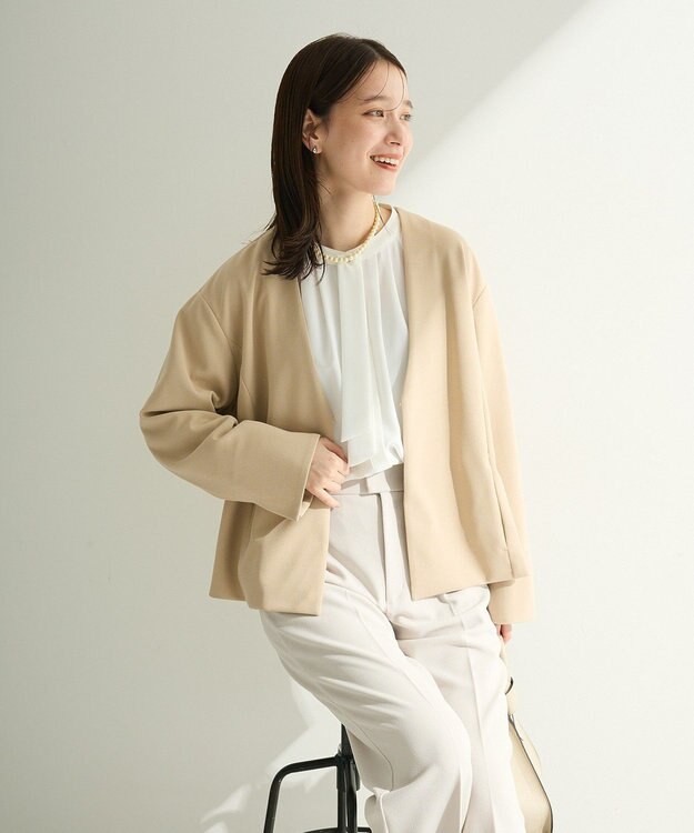 Green Parks Ｏ．洗えてストレッチ　ノーカラージャケット Light Beige