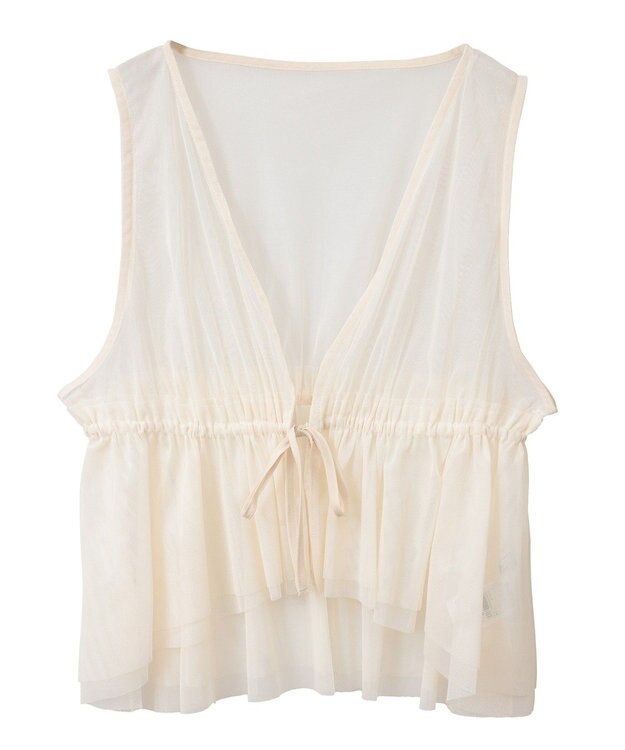 earth music&ecology チュールドロストギャザーベスト Ivory