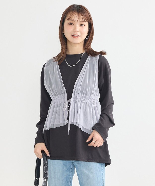 earth music&ecology チュールドロストギャザーベスト Light Gray