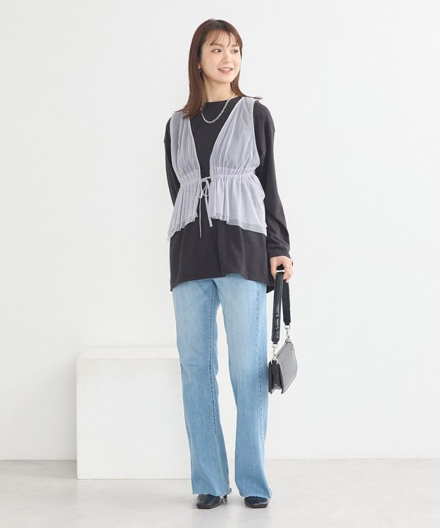 earth music&ecology チュールドロストギャザーベスト Light Gray