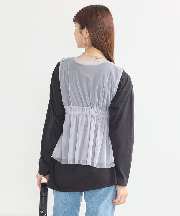 earth music&ecology チュールドロストギャザーベスト Light Gray