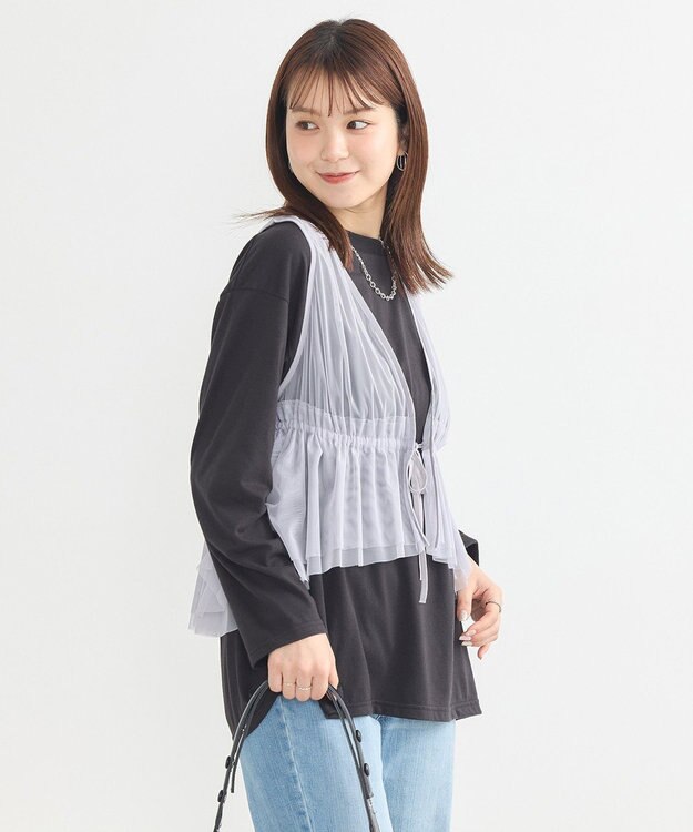 earth music&ecology チュールドロストギャザーベスト Light Gray