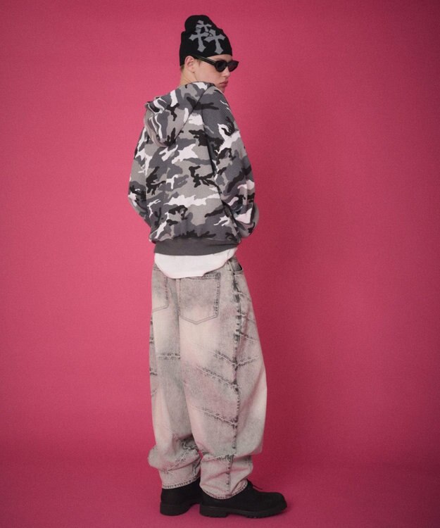 WEGO 【ユニセックス着用ITEM】ワッフルグラフィックカットZIPパーカー 柄1