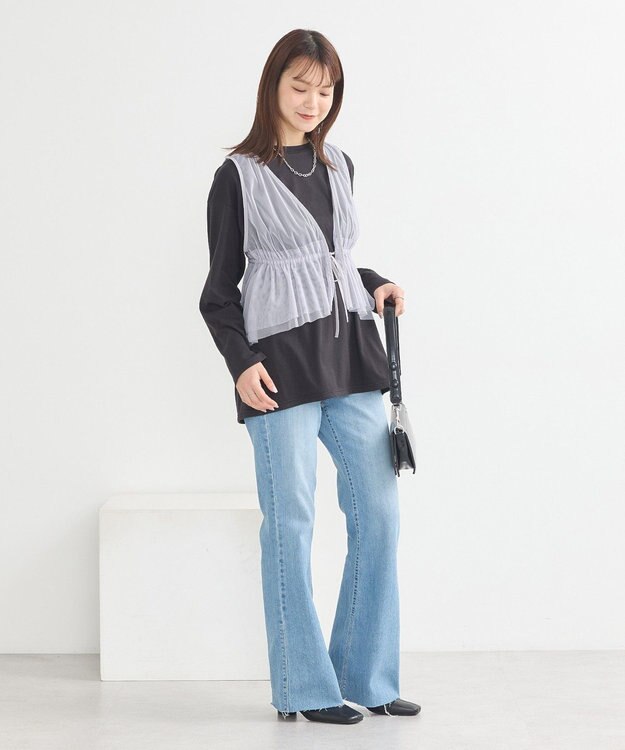 earth music&ecology チュールドロストギャザーベスト Light Gray