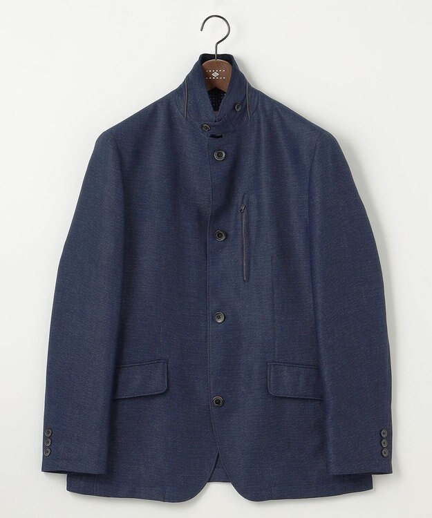 JOSEPH ABBOUD 【清涼/軽量/ストレッチ/ソフト】プリントレノクロス コンバーチブル ジャケット ネイビー系